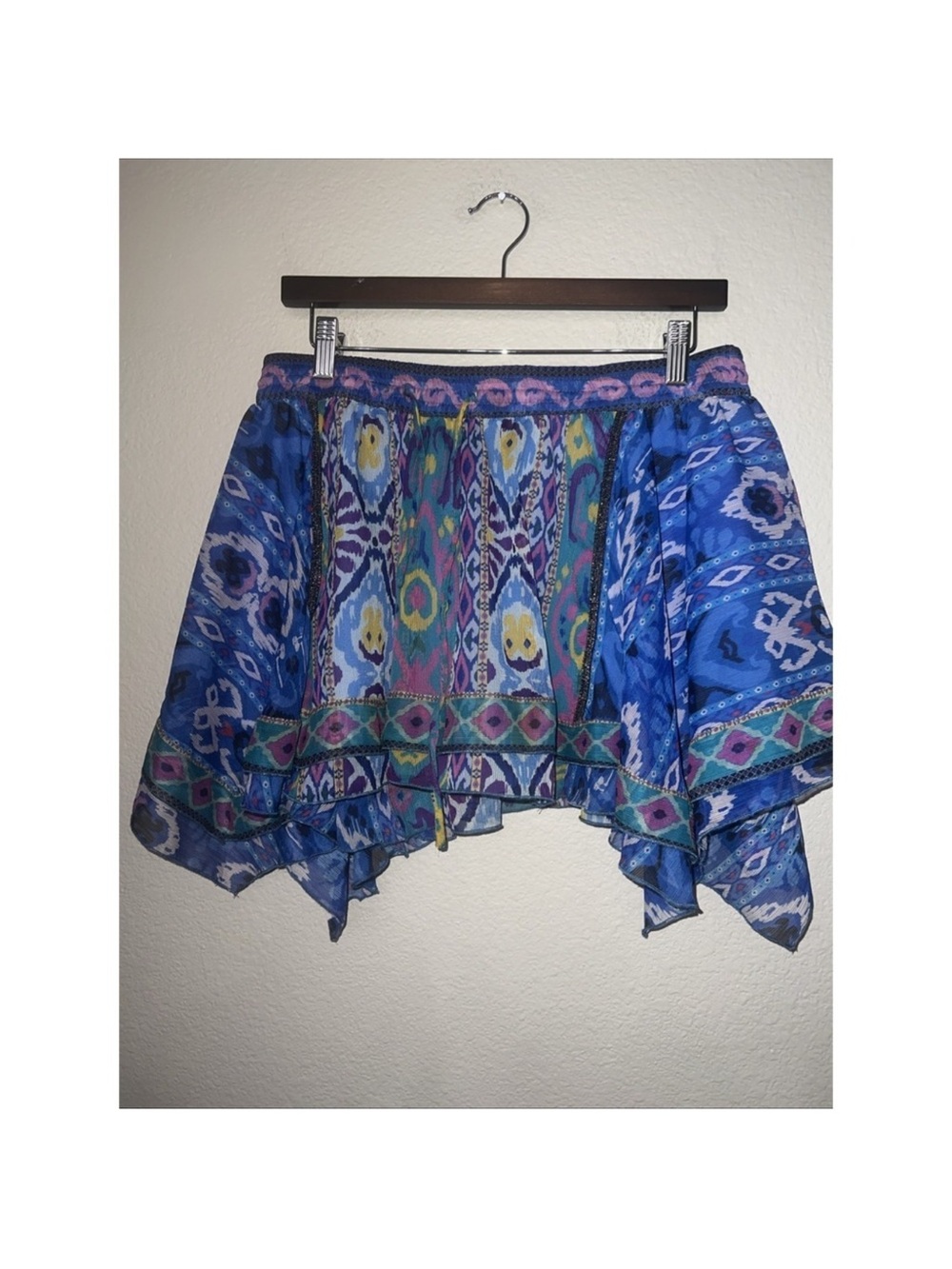 Zara BLUE/MULTICOLOR Aztec Print Swing Asymmetric Mini Skirt SZ LARGE NWT